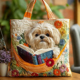 Ručně vyrobená taška Shih Tzu s knihou a květinami
