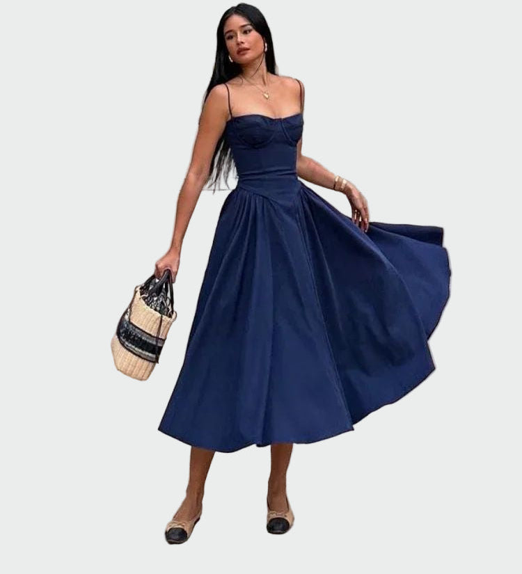 Saténová maxi šaty s tenkými ramínky