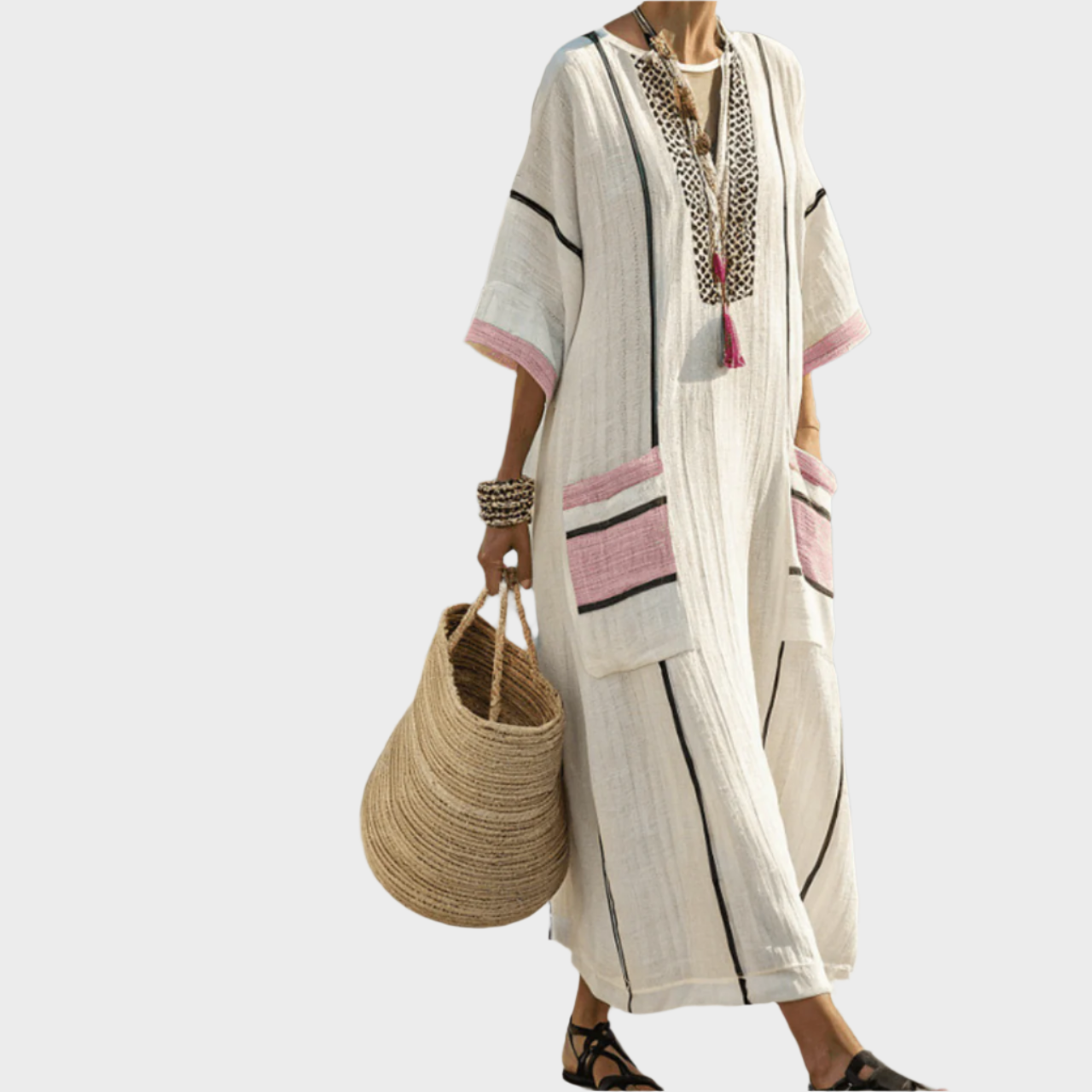 Kaftan s pruhy a oversized kapsami