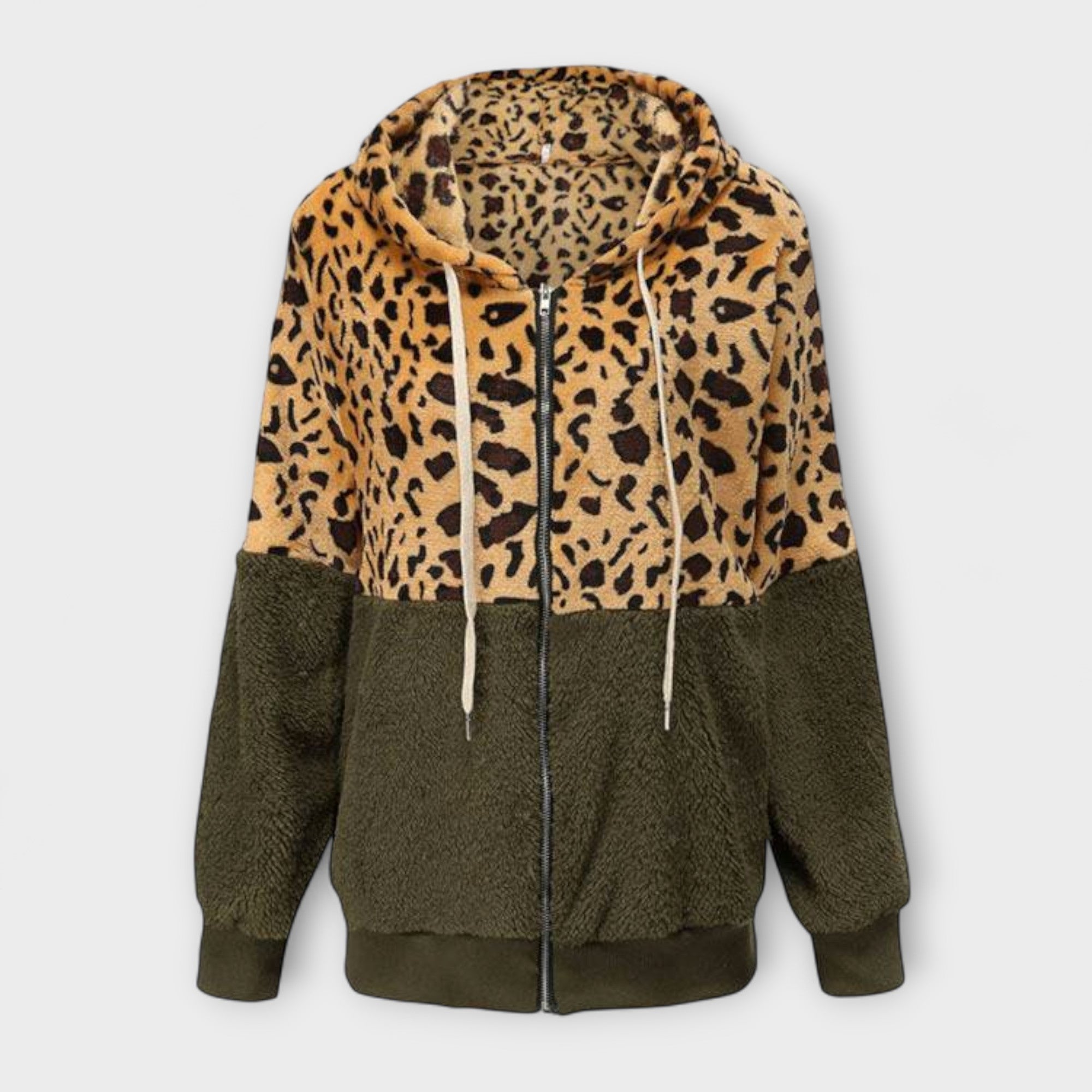 Lea - Fleece mikina s kapuljačom u leopard uzorku