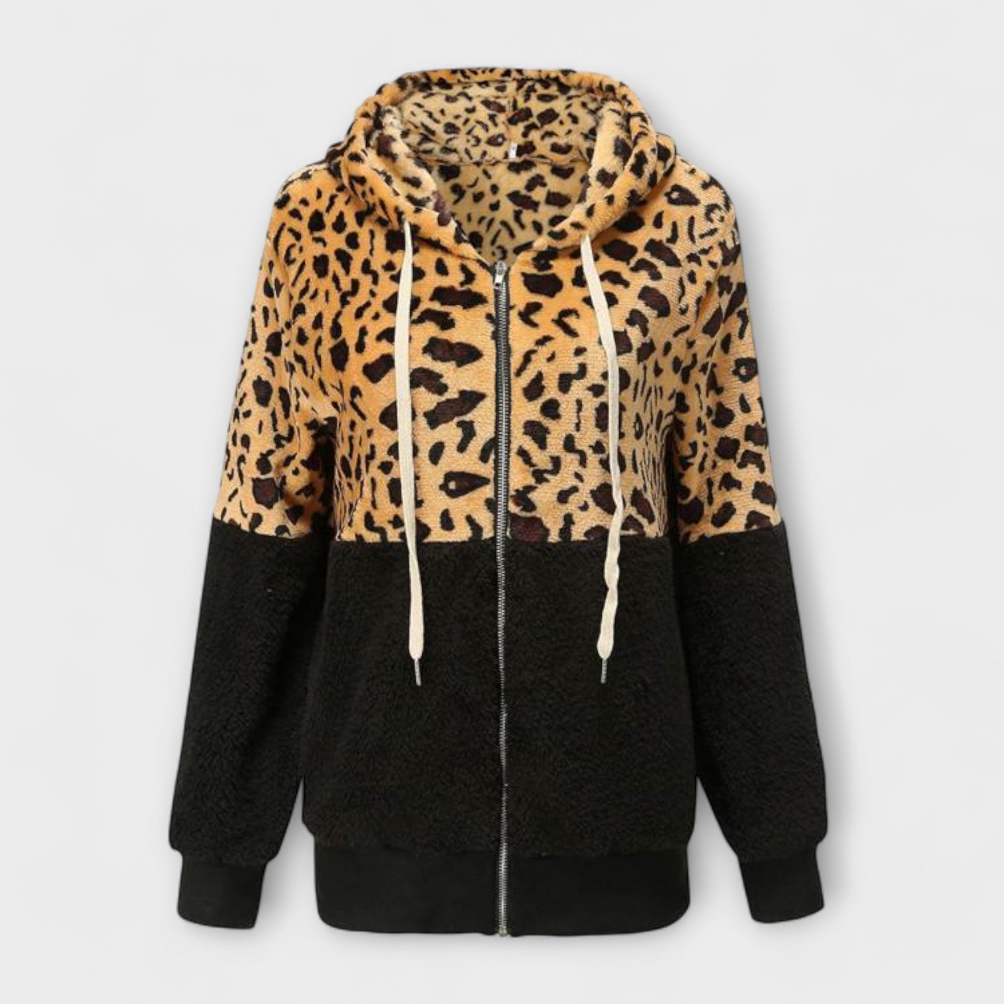 Lea - Fleece mikina s kapuljačom u leopard uzorku