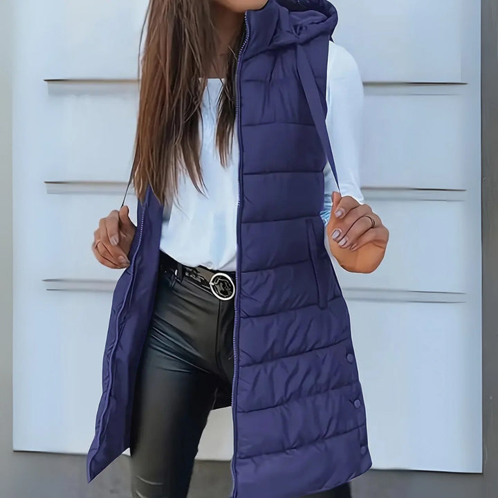 Raquel - Ležérní dlouhý bezrukávový vest s kapucí