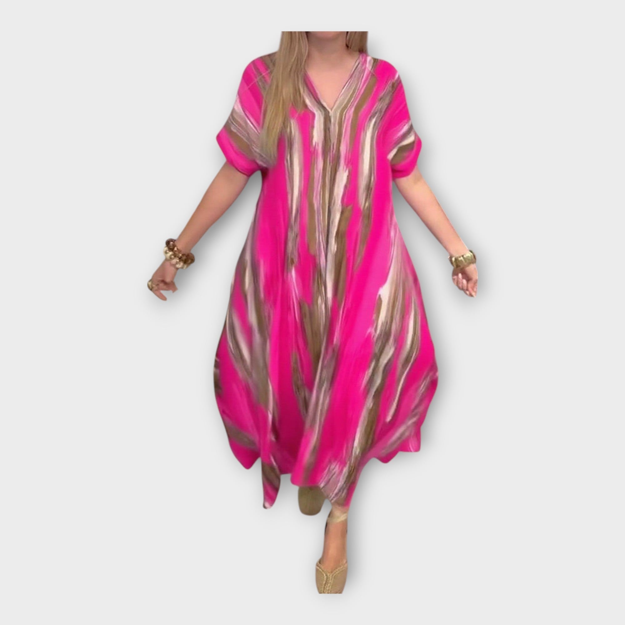 Dlouhý kaftan s V výstřihem a širokými rukávy